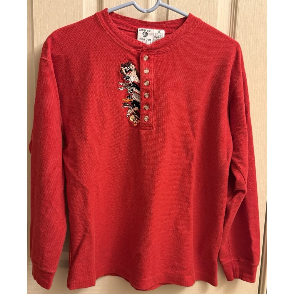 VTG kids Looney tunes long sleeve Henley Embroidered Shirt Tweety Bugs‎ Bunny XL